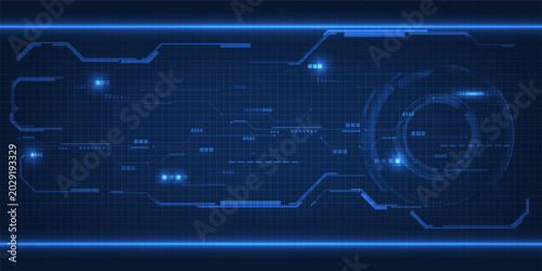 Vector illustrations of Futuristic blue digital screen display and layout with digital hi tech element grid line and circuits.Digital innovation and technology concepts.