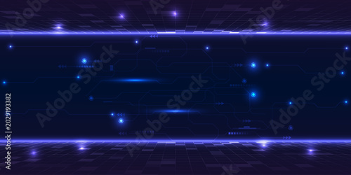 Vector illustrations of abstract purple blue digital hi tech background with horizontal copy space and digital element circuit pattern.Digital technology concept.