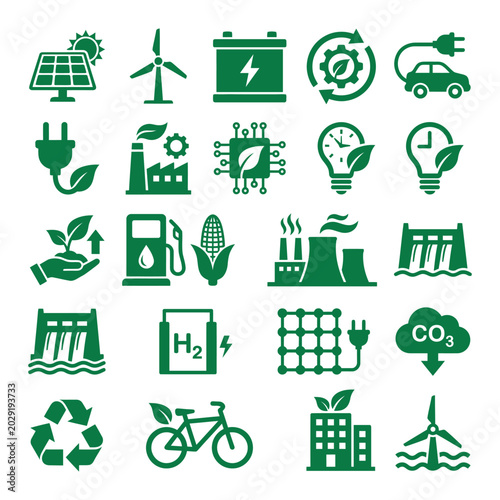 Bild auf Leinwand Eco Friendly Green Energy Icons Set.