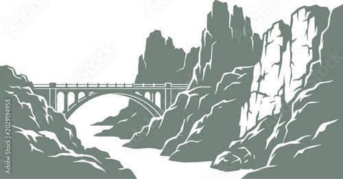 Photos Arch bridge tucked into a steep rocky mountain pass above a river