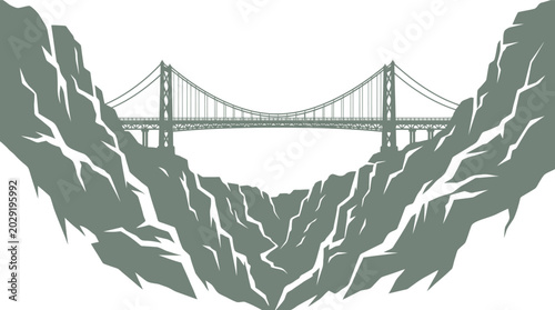 Foto Giant suspension bridge linking two high mountain ridges over a gorge