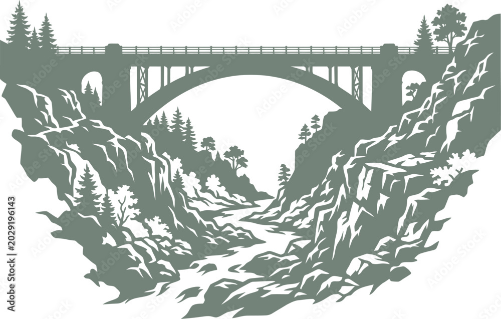 Fototapeta premium High arch bridge spanning a steep rocky canyon with river below