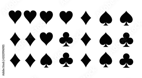 Foto Playing Card Suits Symbols - Hearts, Diamonds, Spades, Clubs
