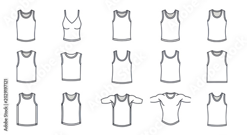 Photos Collection of Men's and Women's Tank Tops and Sleeveless Shirts Line Art