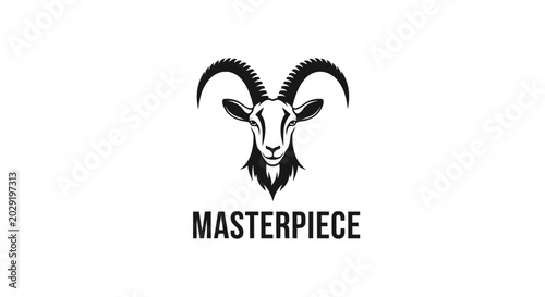 Fotografia Goat head with curved horns logo.
