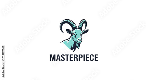 Bild auf Leinwand Goat head with curved horns profile.