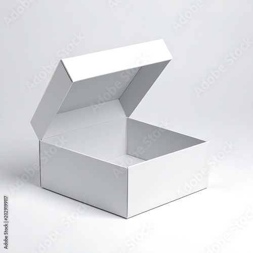 Empty white cardboard gift box open.