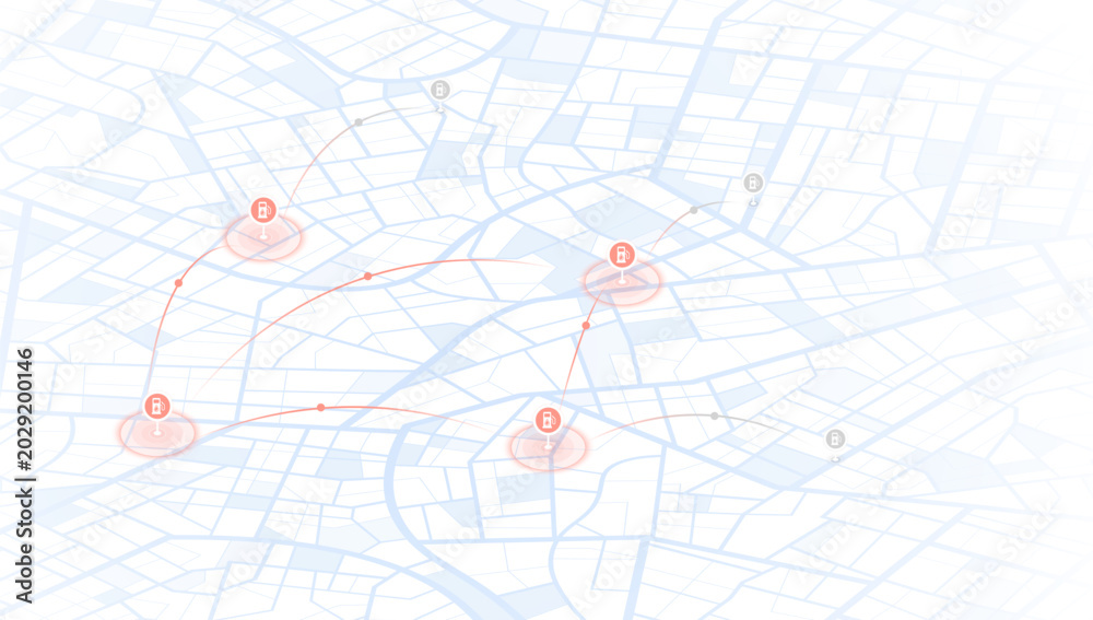 Αυτοκόλλητο Isometric digital city map showing gas station locations and service coverage zo