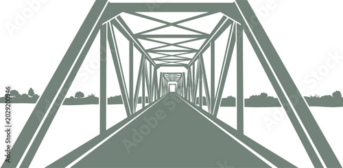 vector can be editable Perspective view through the structure of a metal truss bridge