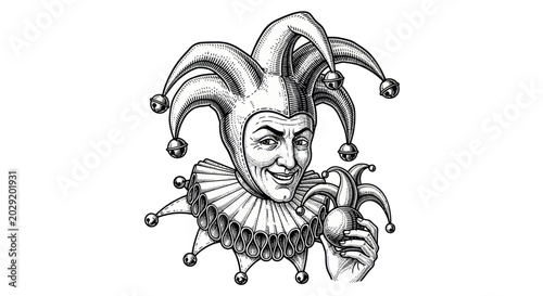 Bild auf Leinwand Jester Hat Wearer Sketch Portrait, Medieval Court Fool