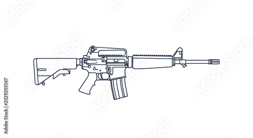 Foto Assault Rifle Line Art - Modern Weapon Blueprint Style
