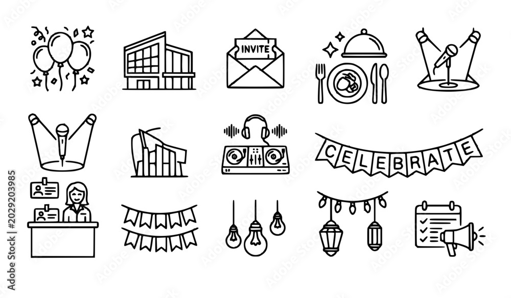 Εκτύπωση καμβά SEO Title
Party and festival event organization line icon collection with decora