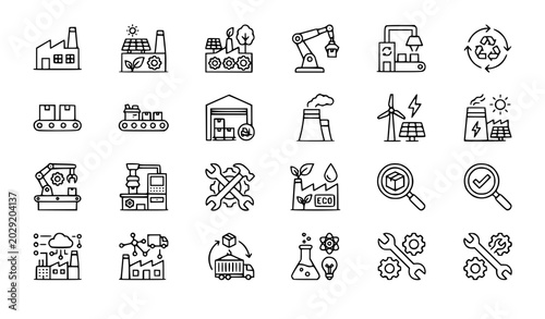 Billede på lærred SEO Title
Modern factory and industrial automation linear icon set with eco fact