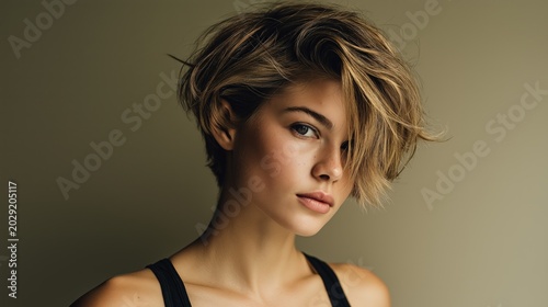 Highlighted Side Swept Bixie Haircut Portrait