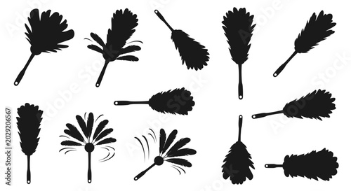 Photos Feather Duster Silhouettes Collection - Cleaning Tools Icon Set