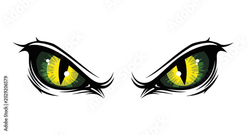 Fotografia Fierce Green and Yellow Reptilian Eyes with Intense Gaze, White Background