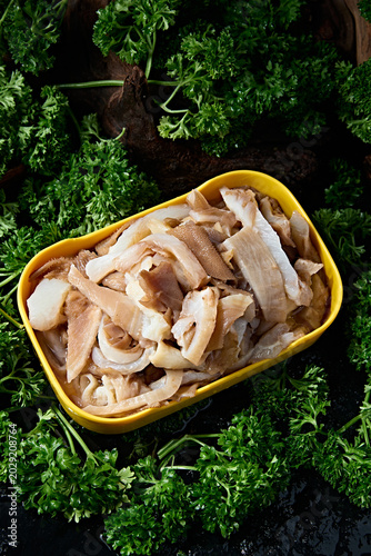 Fresh beef tripe in strips for hot pot