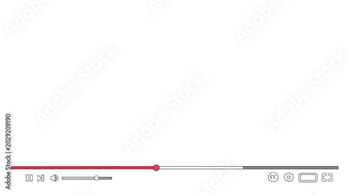 Video Player Control Bar Interface with Playback Buttons and Progress Slider Isolated on Transparent Background
