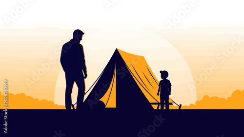 Foto Man and Child Camping Together Silhouette.