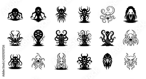 фотографія Collection of Cthulhu Mythos Monsters and Tentacle Creatures Silhouettes