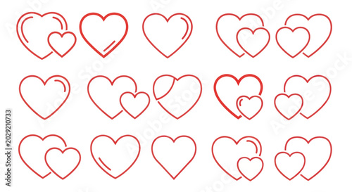 Tableau sur toile Collection of Red Outline Hearts Icons, Valentine's Day Symbols, Love Graphics