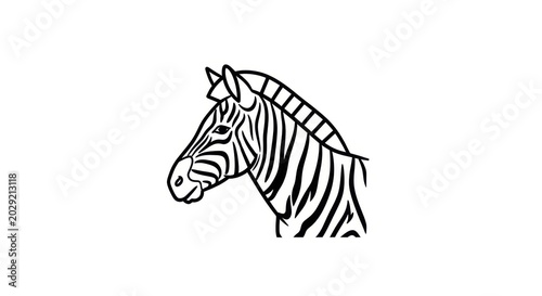 Black and White Zebra Head Silhouette on White Background