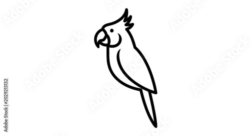 Black Line Drawing of a Cockatoo Bird on Plain White Background