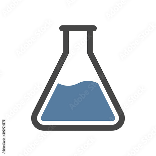 Canvas Print Laboratory Flask with Blue Liquid.