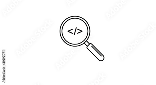 Fotografía Magnifying glass lens focusing on computer program coding syntax symbol vector i
