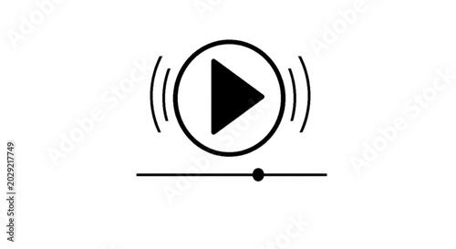 Media player button icon featuring a central triangle play symbol with sound wave indicators and a lower playback video timeline vector image