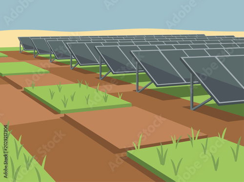 Bild auf Leinwand A vibrant solar farm integrates with a regenerative agriculture landscape