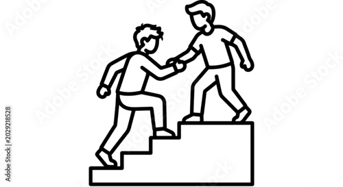 Valokuva One person helping another climb up a flight of stairs drawn as a meaningful vector image highlighting mentorship support and overcoming challenges