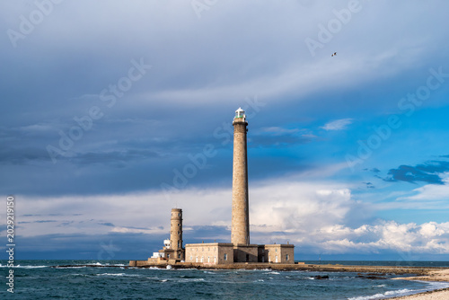 View of the Gatteville lighthouse located in the Cotentin peninsula in Normandy, France