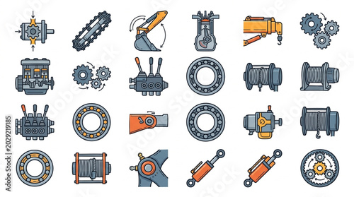 Bild auf Leinwand Collection of Industrial Mechanical Machine Parts and Components.