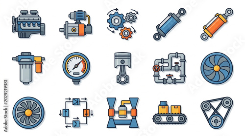 Schilderij op canvas Collection of industrial mechanical engineering components and parts