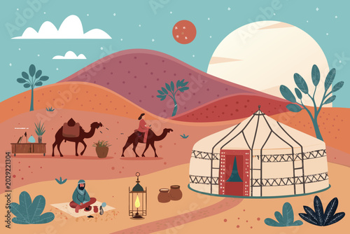Traditional Nomad Textile Caravan Background With