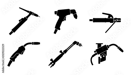 Tableau sur toile Welding Torches Set, Industrial Equipment Icons, Metal Fabrication Tools, Black