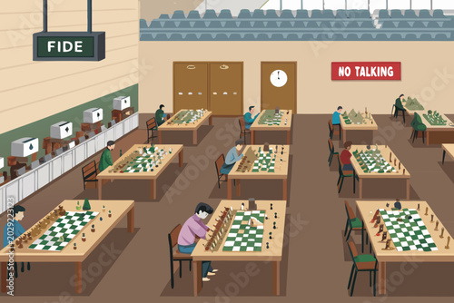 Schilderij op canvas Wide Chess Grandmaster Tournament Hall Scene With (1)