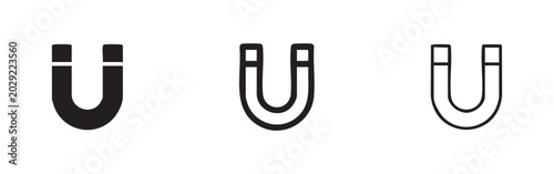 Fotografie Three horseshoe magnet icons: solid, outlined, and sketchy