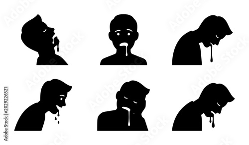Schilderij op canvas Nausea and Vomiting Icons, Sickness Silhouette Set, Graphic Representation of Il