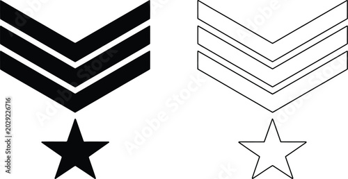 Quadro em tela Military rank insignia symbols, chevron and star icons representing army hierarchy officer ranks and defense authority concepts