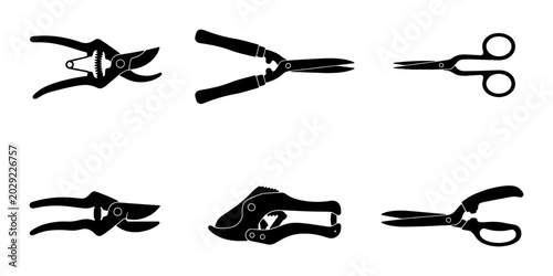 Tableau sur toile Gardening Tools Set, Pruning Shears and Scissors Collection, Vector Icons for Ho