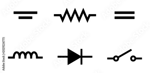 Foto Electrical Circuit Symbols Set: Resistor, Inductor, Diode, Switch, Ground, Paral