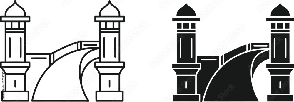 Naklejka premium Two towers connected by arching bridge illustration Vector