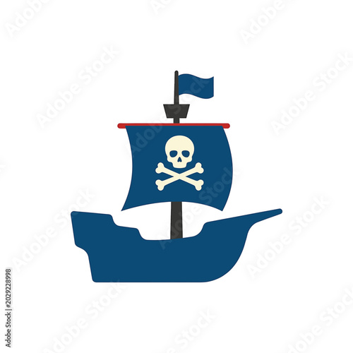 Schilderij op canvas Pirate Ship with Skull Flag.