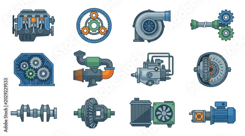 Konstfotografi Collection of various automotive engine parts and components.
