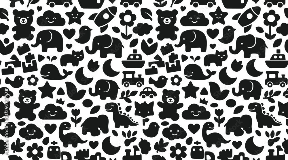 Fototapeta premium Black silhouette animal icons on white.