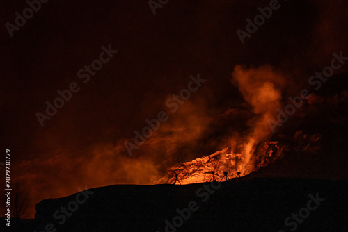 Bild auf Leinwand Sulfur dioxide emissions from the Halema`uma`u vent, glows at night