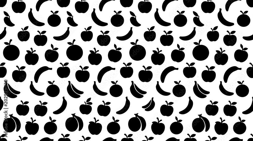 Fototapeta premium Black icons of apples and bananas.