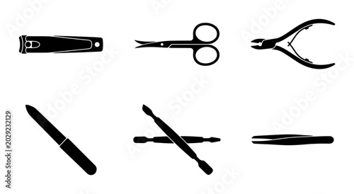 Fotografie Manicure Tools Set, Nail Care Implements Collection, Beauty Salon Equipment Icon